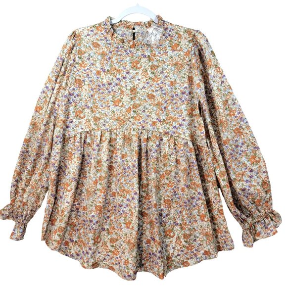 Hailey and Co Peasant Blouse Womens M Floral Fairy Ruffle Puff Sleeve Colorful - Picture 4 of 13